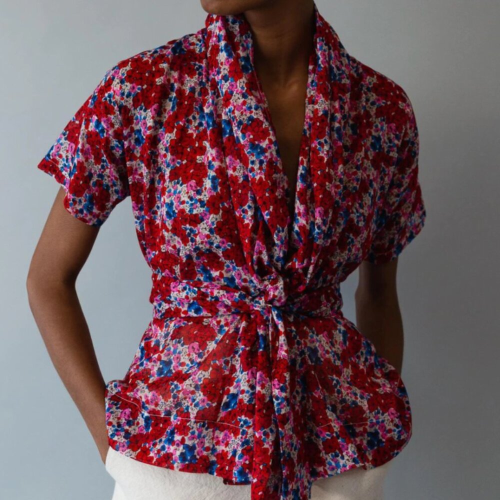 NWT Caron Callahan Julian Top in Red Posy